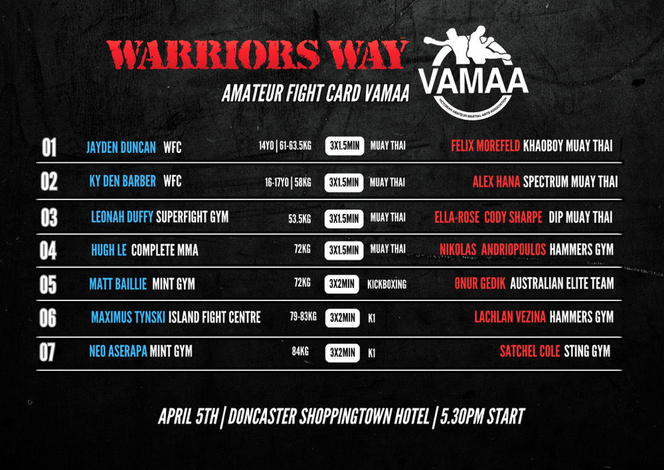 Warriors Way: Amateur Fight Card Warriors Way: Amateur Fight Card | Live Event